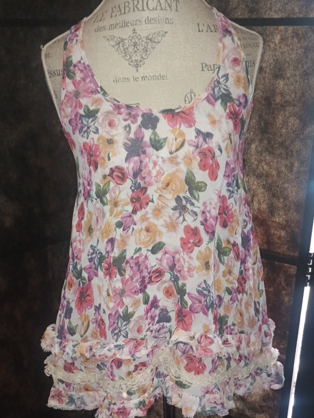 Topshop Floral Ruffle Hem Tank Top - Pink, Yellow, Green